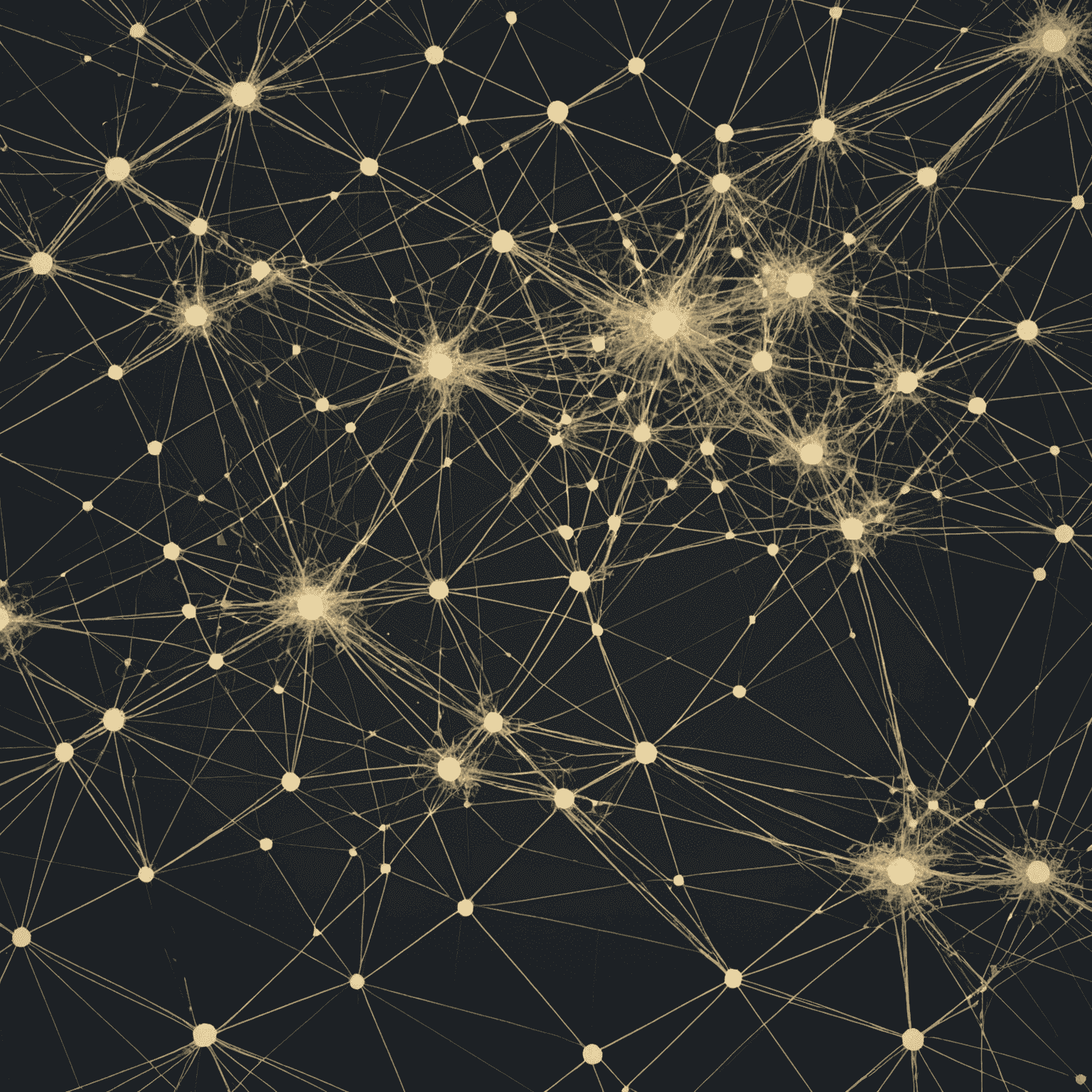 Abstract geometric representation of disaster data visualization, showing interconnected nodes and lines forming complex patterns against a grid background