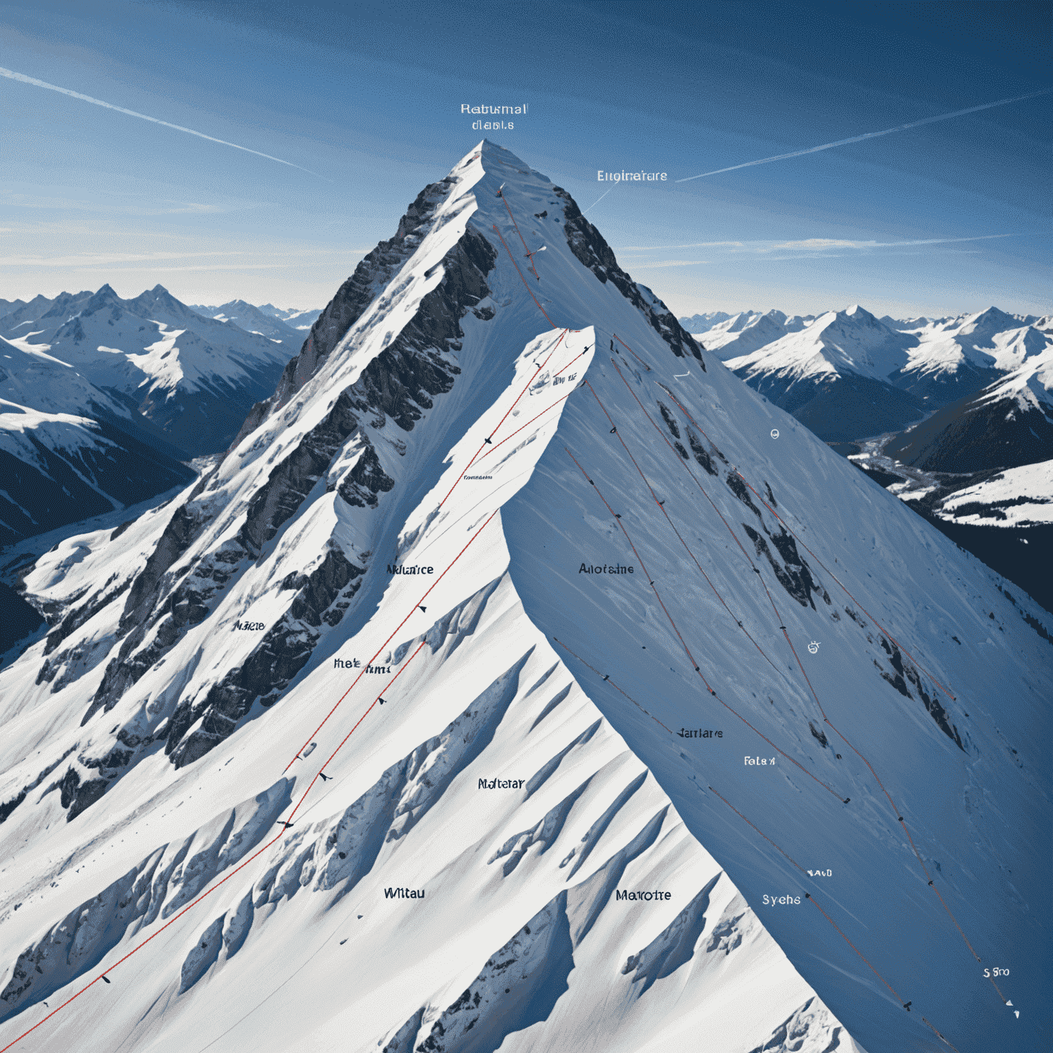 Geometric diagram of a mountain slope with mathematical equations and vectors showing the calculated trajectory of an avalanche